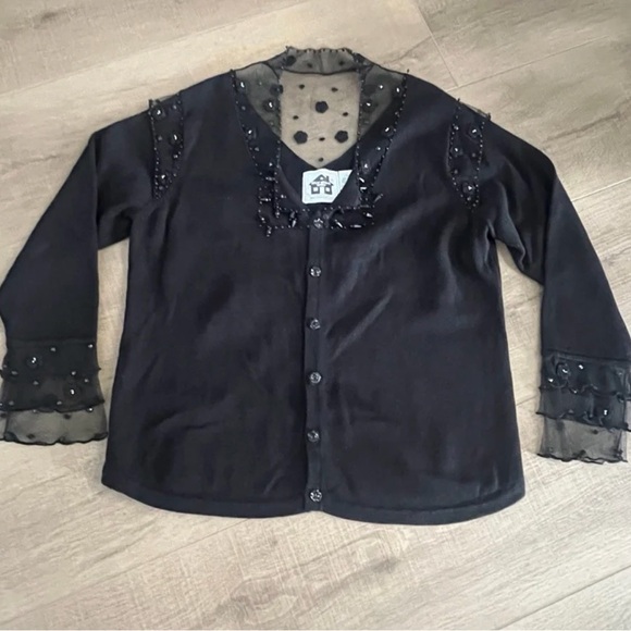 Storybook Knits Cardigan Large Sequin Lace Mobwife Black Beaded‎ Embellished Net - Picture 11 of 12